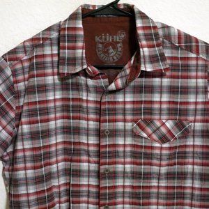 Kuhl Shirt Mens Medium Short Sleeve Button Red Black White Stripes